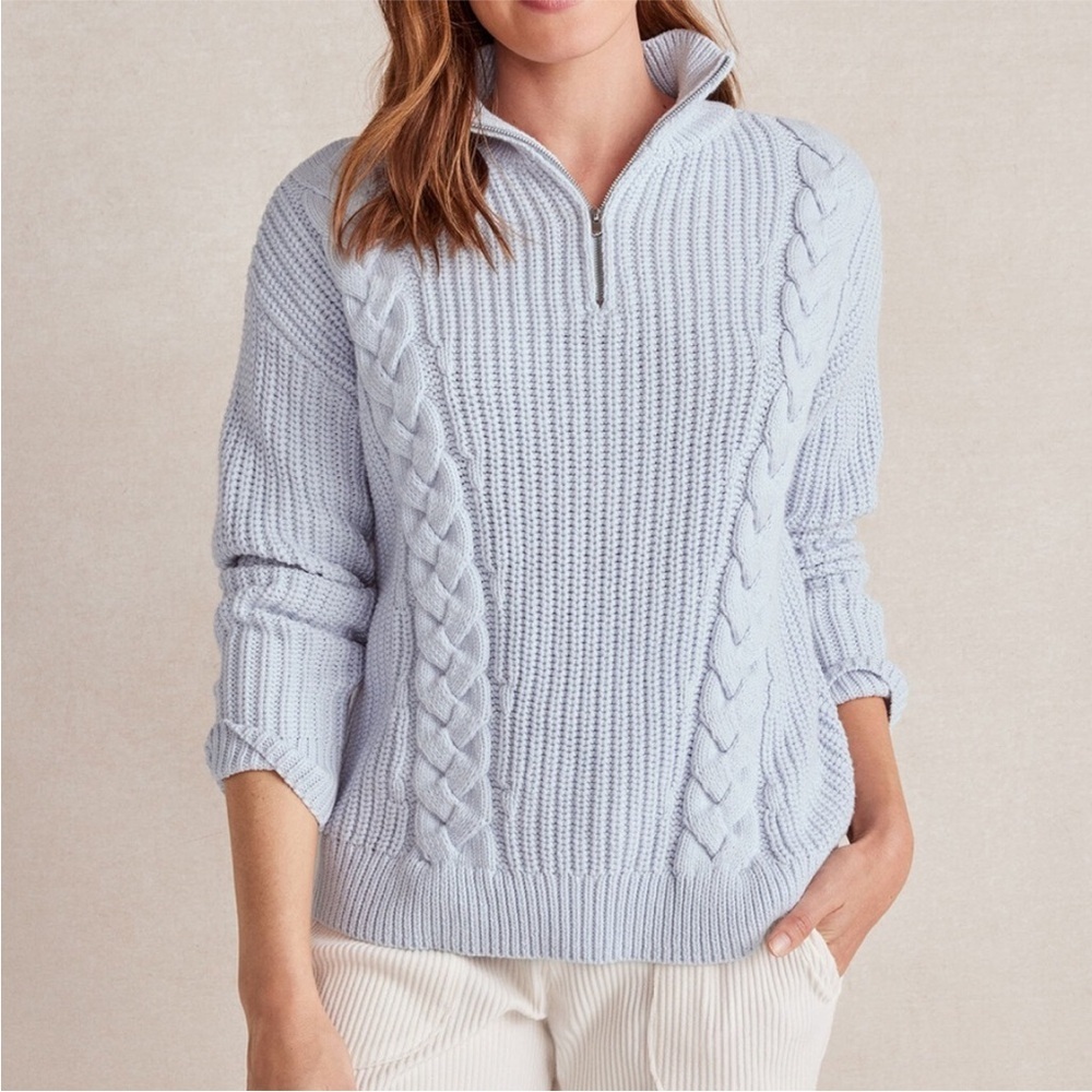 Haven Well Within Shaker Stitch
Half-Zip Cable Knit Sweater
Lavender (XL)